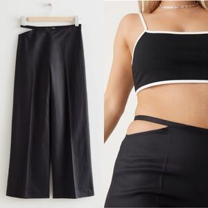 & Other Stories High Rise Cut Out Waist Hip Linen Wide Leg Trouser Pants size 4